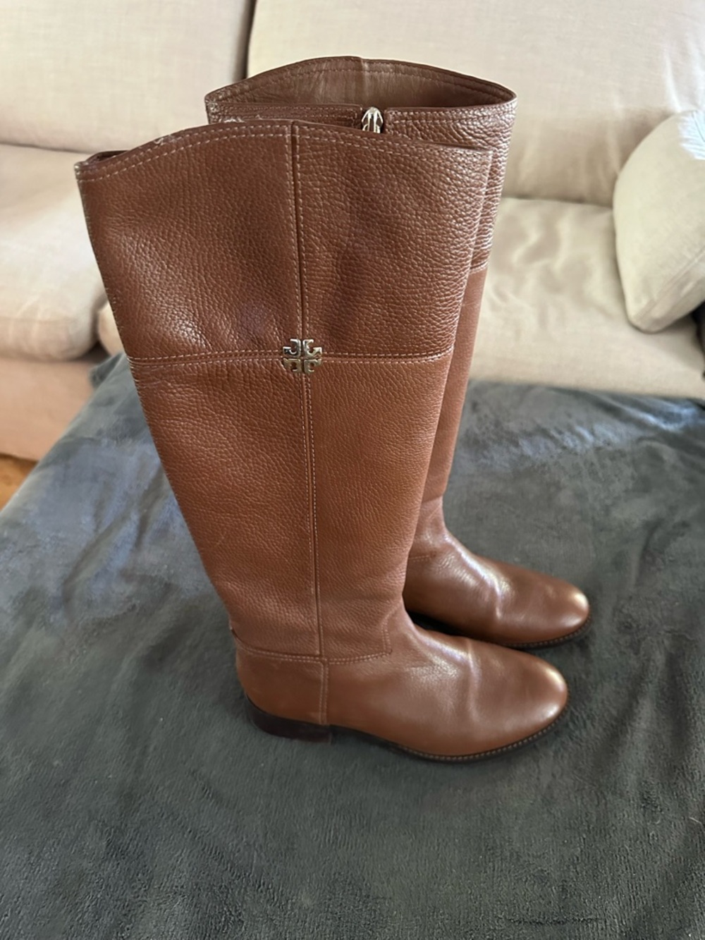 Tory Burch Pebbled Leather Knee-High Riding Boots in Brown